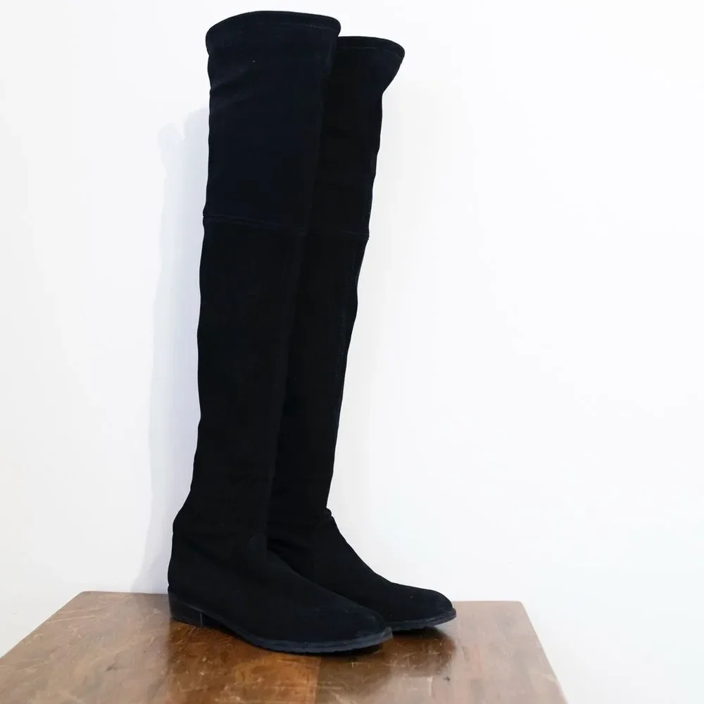 Stuart Weitzman Lowland Over-the-Knee Black Suede Boots Size 7.5